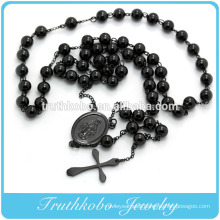 Stainless Steel Black Plated Rosary Bead Jewelry With Cross Pendant